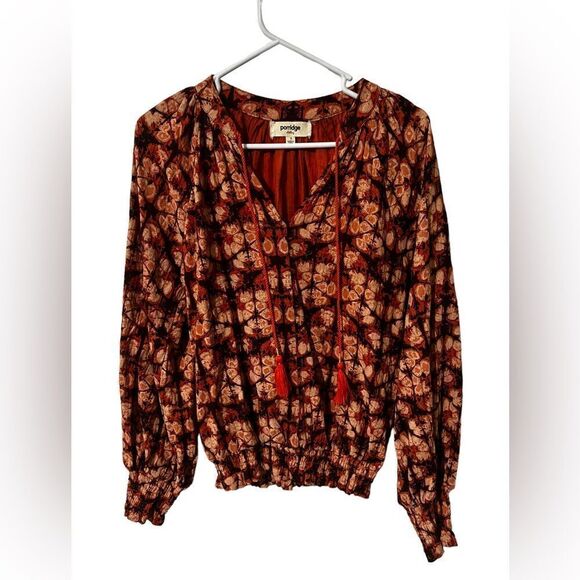 Anthropologie Porridge sz Small Elisabeth Peasant Top Tie Dye Ikat Print Boho - Picture 1 of 5